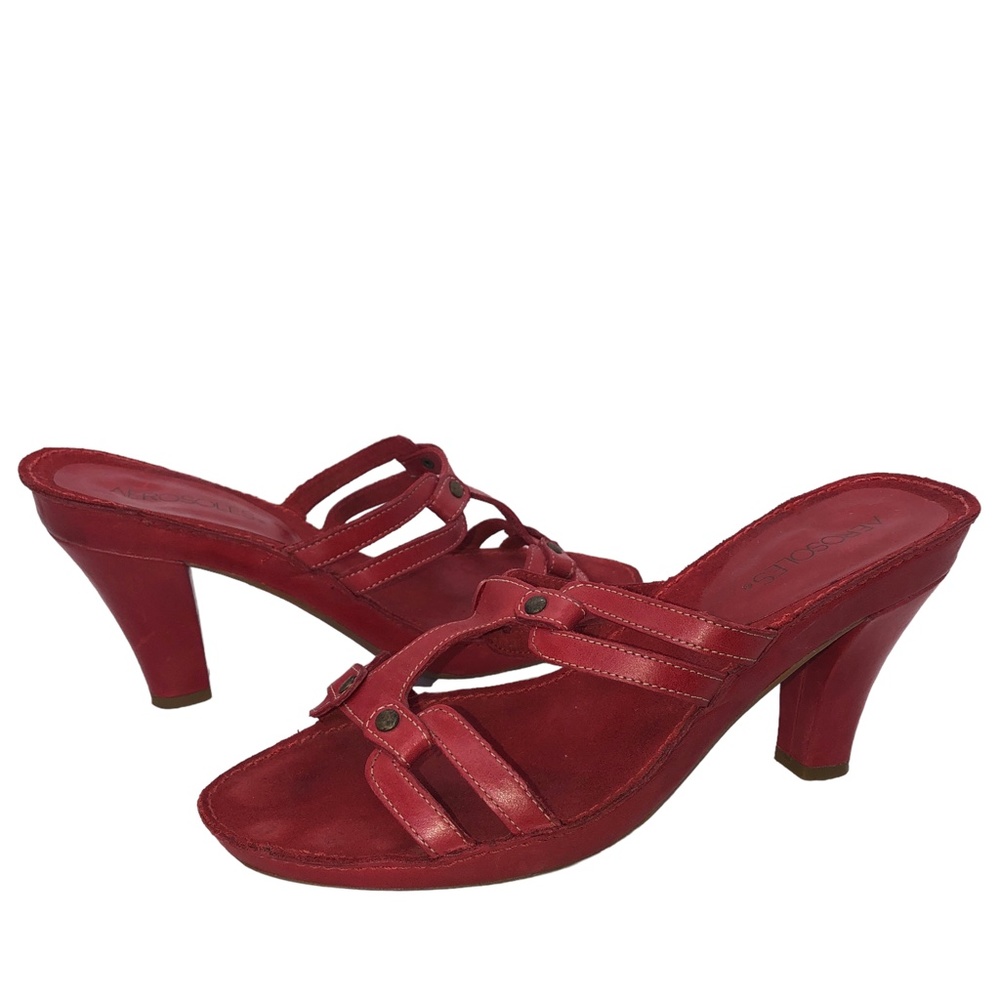 AEROSOLES Red Leather Strappy Heel Sandals Size 8.5